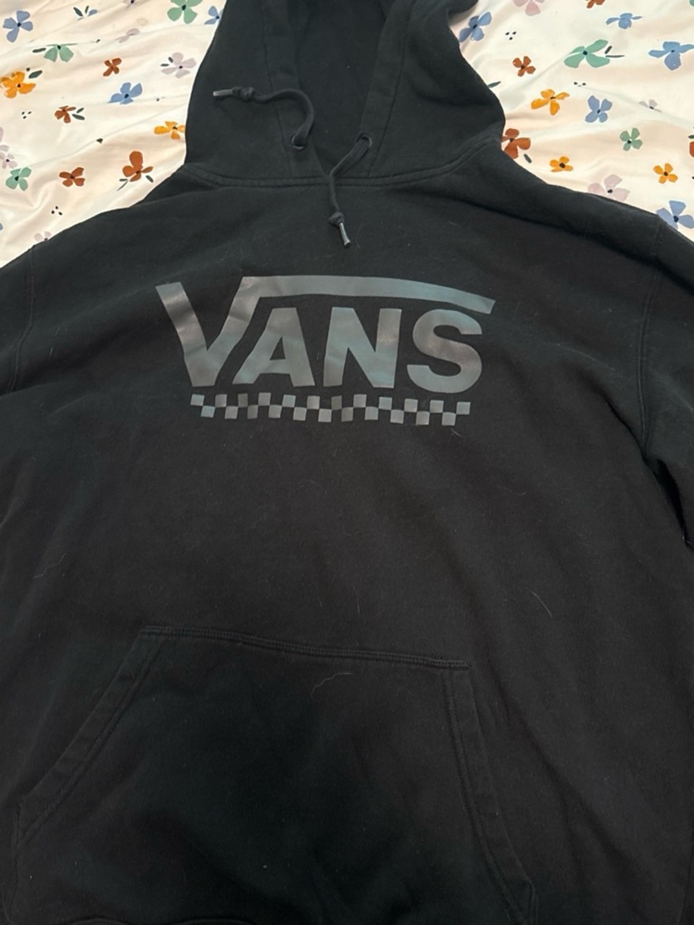 Vans Black Hoodie with Reflective Logo and Checker Detail